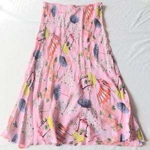 Vintage Pink High waist midi skirt with cute print